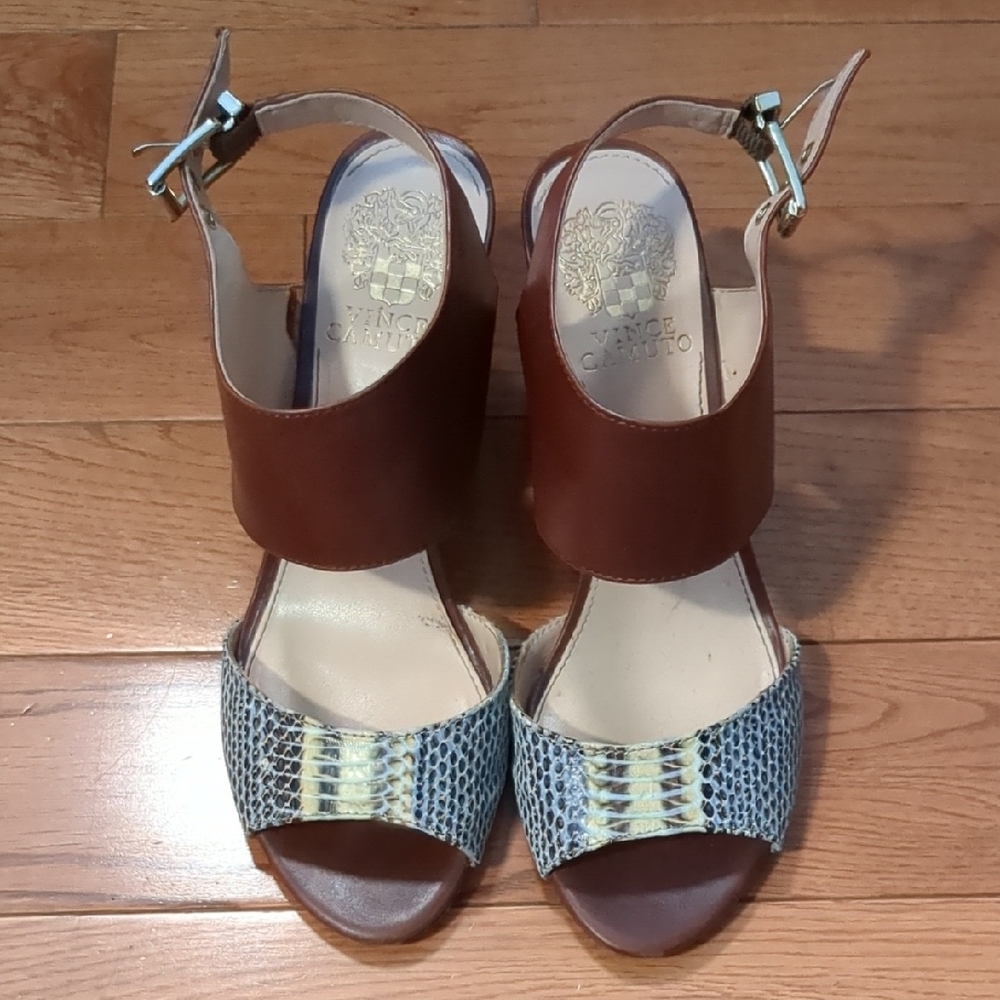 Vince Camuto Brown and Snake Pattern Sandals